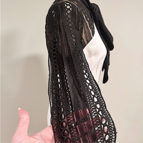 SELF-PORTRAIT Black & White Monochrome Crepe Bow Longsleeve Mini Dress Size 4 - Picture 11 of 16